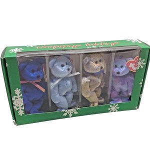 2001 Ty Jingle Beanies Collection Set Of 4 Clubby Edition Bears Ornaments NOS